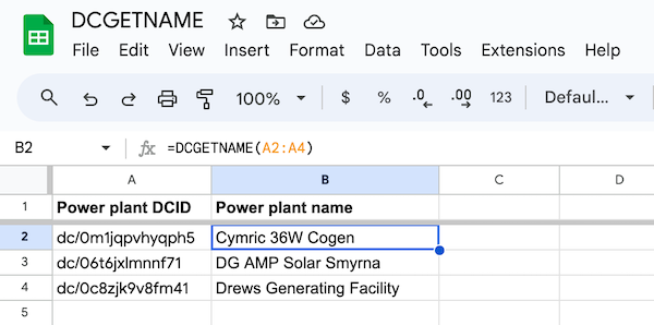 Retrieving the names of a collection of power plants