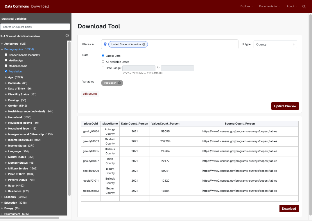 The new data download tool