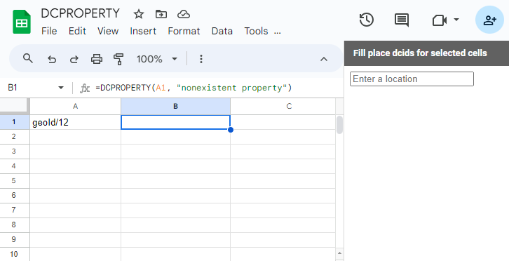 Google Sheets nonexistent property return