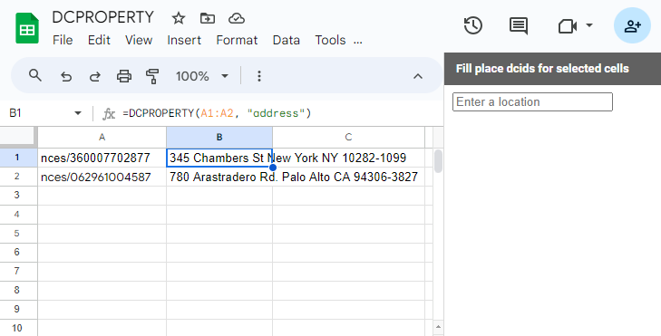 Retrieve the Addresses of Stuyvesant High School in New York and Gunn High School in California