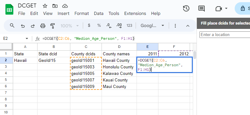 Getting the median age of multiple places in multiple years