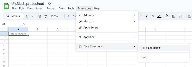 Google Sheets Docs Data Commons